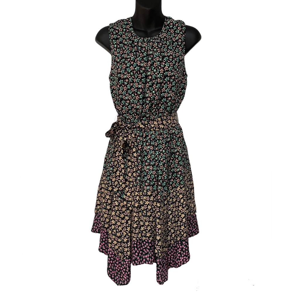 Rebecca Taylor Louisa Floral Handkerchief Hem Sleeveless Silk Dress